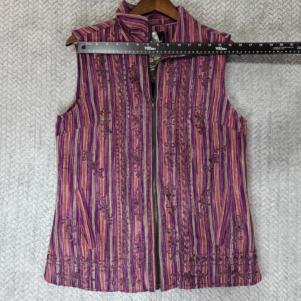 Young Threads Women’s Khadi Linen Zipper Vest Embroidery Quilted Lining M - Picture 11 of 12